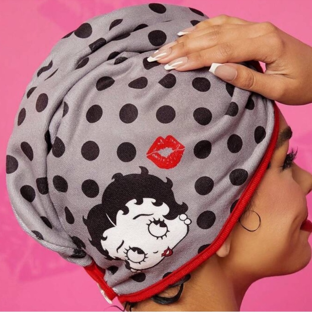 Betty Boop Gray Polka Dot Hair Turban! Microfiber to dry hair while protecting!